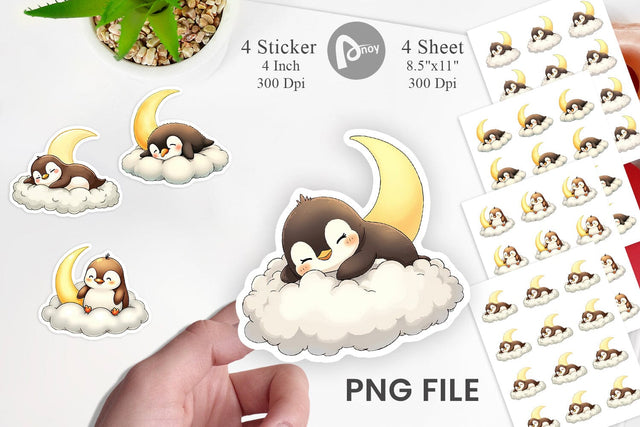 Sleepy Penguin Cloud Sticker Sublimation artnoy 