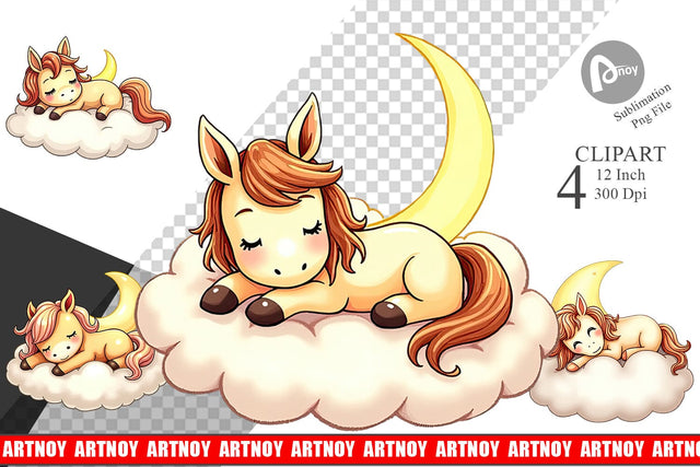Sleepy Pony Cloud Clipart Sublimation artnoy 