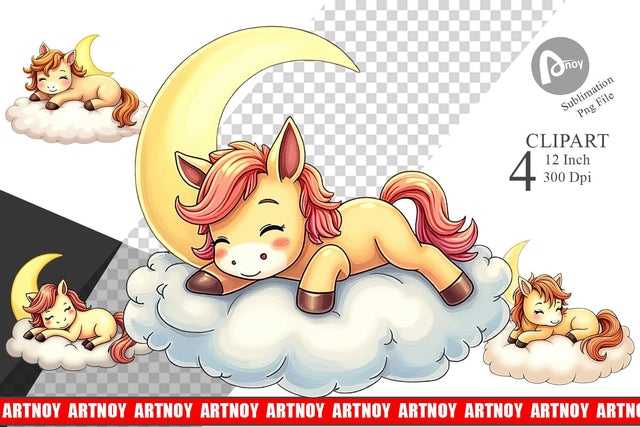 Sleepy Pony Cloud Clipart Sublimation artnoy 