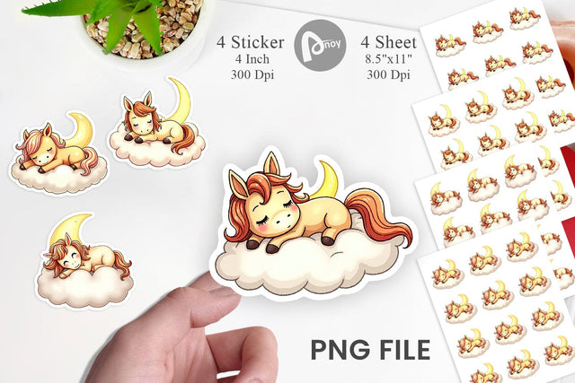 Sleepy Pony Cloud Sticker Sublimation artnoy 