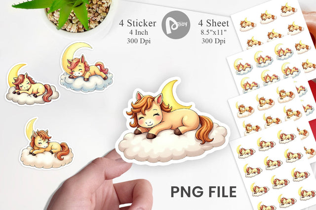 Sleepy Pony Cloud Sticker Sublimation artnoy 