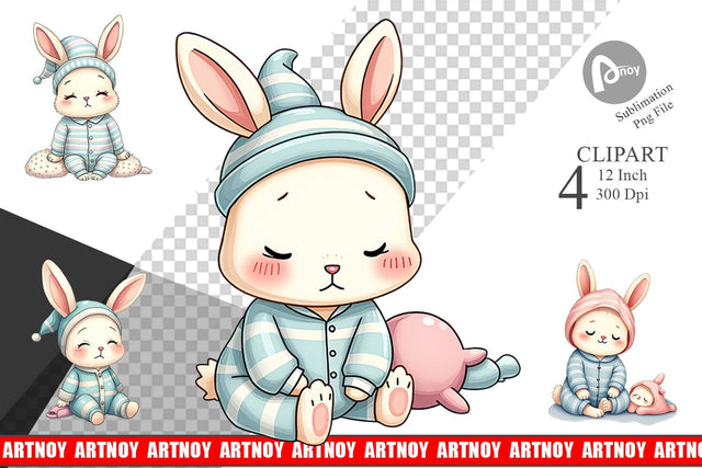 Sleepy Rabbit Clipart Sublimation artnoy 