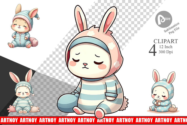 Sleepy Rabbit Clipart Sublimation artnoy 