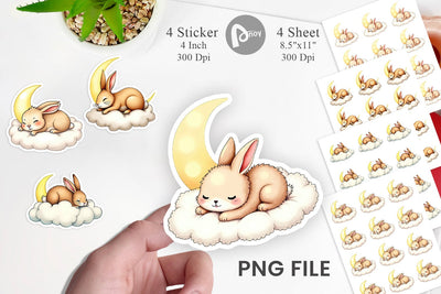 Sleepy Rabbit Cloud Sticker Sublimation artnoy 