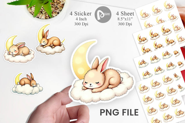 Sleepy Rabbit Cloud Sticker Sublimation artnoy 