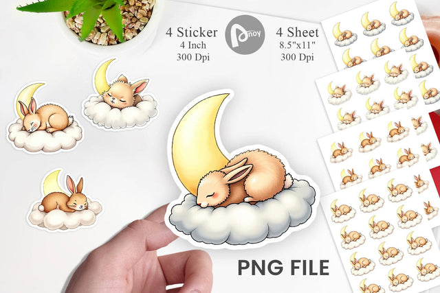 Sleepy Rabbit Cloud Sticker Sublimation artnoy 