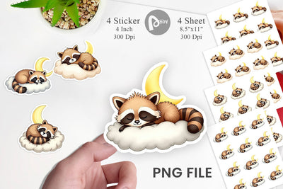 Sleepy Raccoon Cloud Sticker Sublimation artnoy 