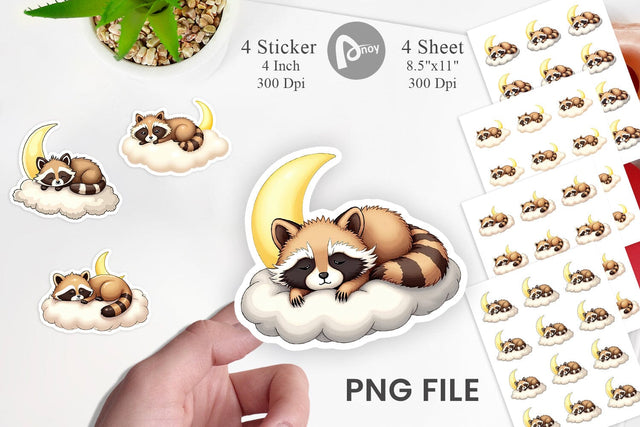 Sleepy Raccoon Cloud Sticker Sublimation artnoy 