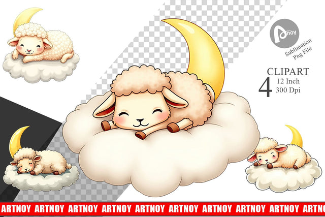Sleepy Sheep Cloud Clipart Sublimation artnoy 