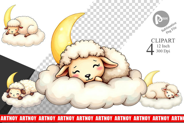Sleepy Sheep Cloud Clipart Sublimation artnoy 