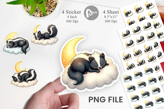 Sleepy Skunk Cloud Sticker Sublimation artnoy 