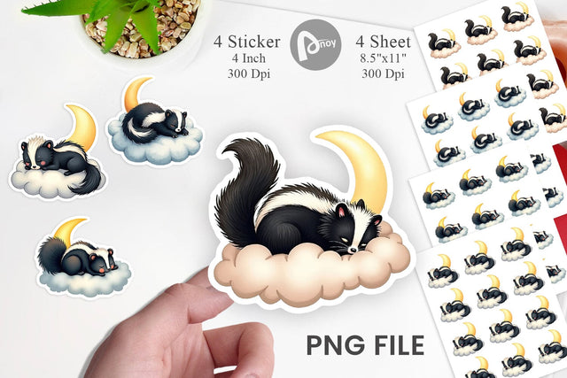 Sleepy Skunk Cloud Sticker Sublimation artnoy 