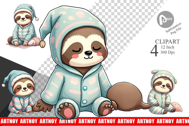 Sleepy Sloth Clipart Sublimation artnoy 
