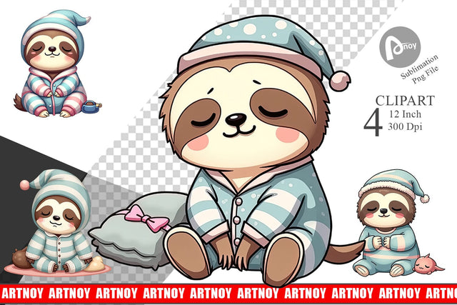 Sleepy Sloth Clipart Sublimation artnoy 