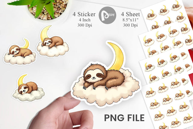 Sleepy Sloth Cloud Sticker Sublimation artnoy 