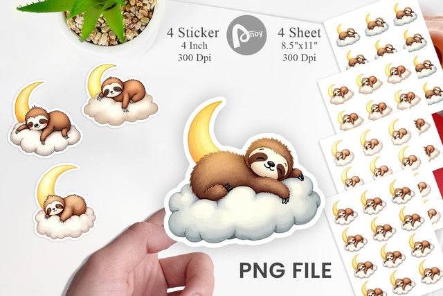 Sleepy Sloth Cloud Sticker Sublimation artnoy 