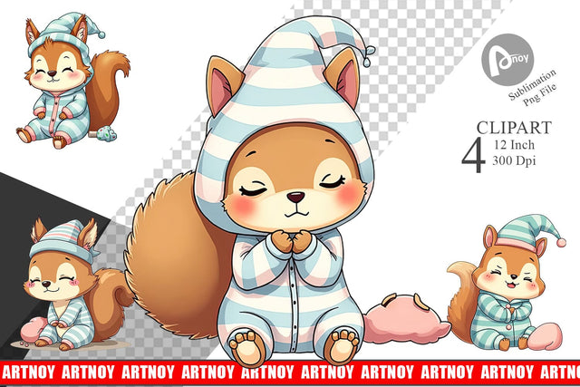 Sleepy Squirrel Clipart Sublimation artnoy 