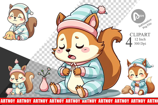 Sleepy Squirrel Clipart Sublimation artnoy 
