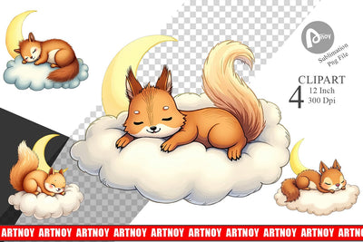 Sleepy Squirrel Cloud Clipart Sublimation artnoy 