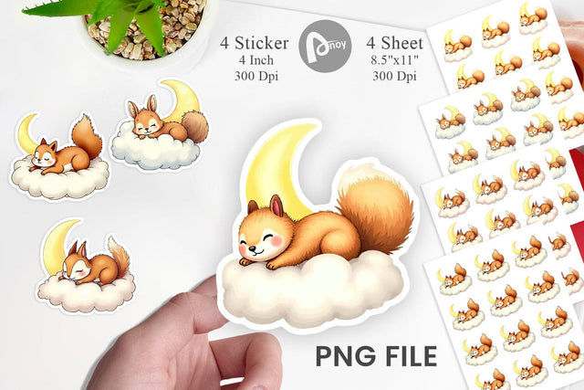 Sleepy Squirrel Cloud Sticker Sublimation artnoy 