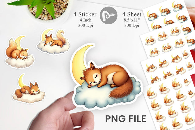 Sleepy Squirrel Cloud Sticker Sublimation artnoy 