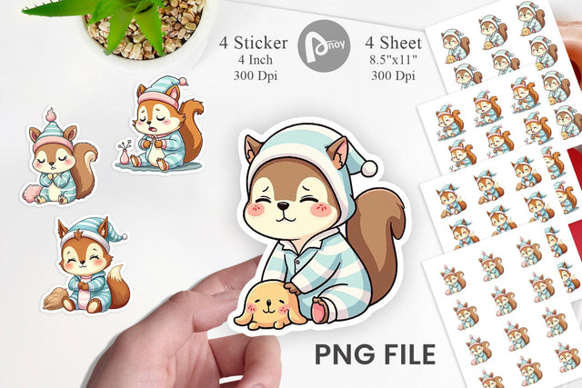 Sleepy Squirrel Sticker Sublimation artnoy 