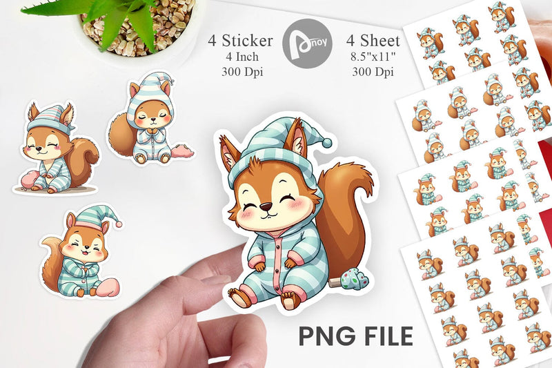 Sleepy Squirrel Sticker Sublimation artnoy 