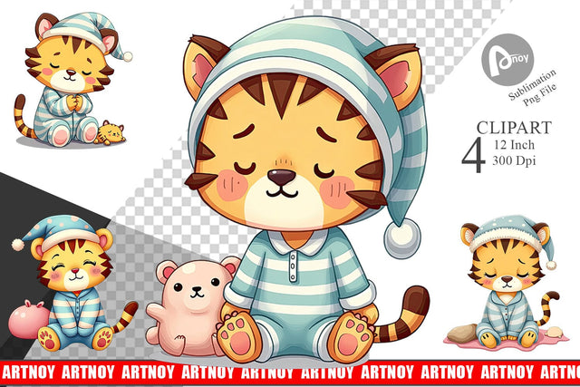 Sleepy Tiger Clipart Sublimation artnoy 