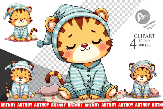 Sleepy Tiger Clipart Sublimation artnoy 