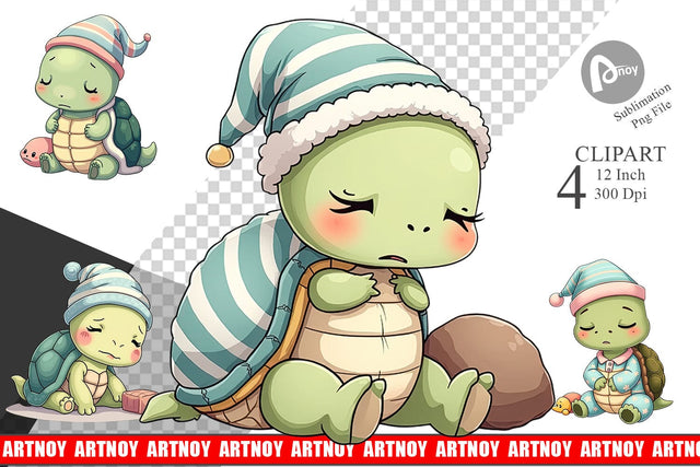 Sleepy Turtle Clipart Sublimation artnoy 