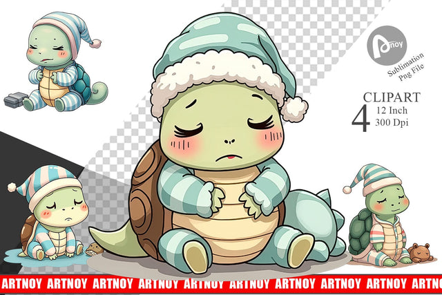 Sleepy Turtle Clipart Sublimation artnoy 