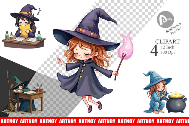 Sleepy Witch Intern Clipart Sublimation artnoy 