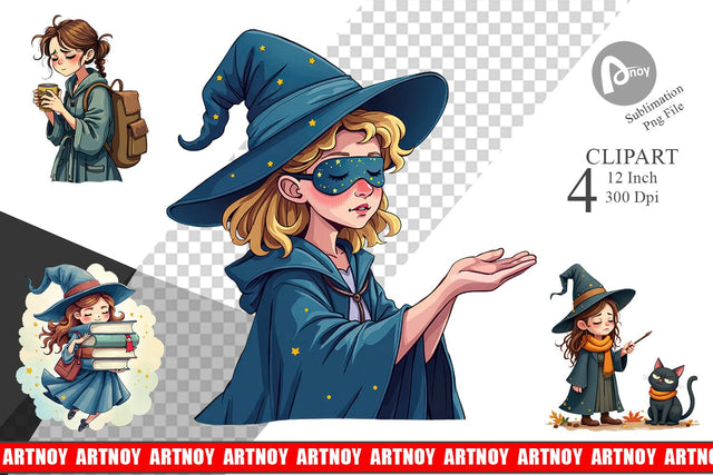 Sleepy Witch Intern Clipart Sublimation artnoy 