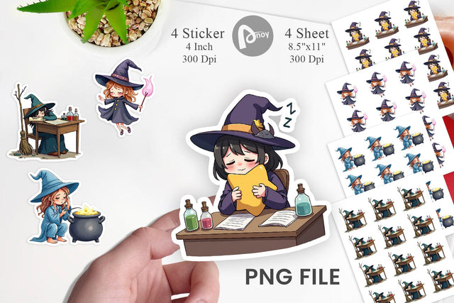 Sleepy Witch Intern Sticker Sublimation artnoy 