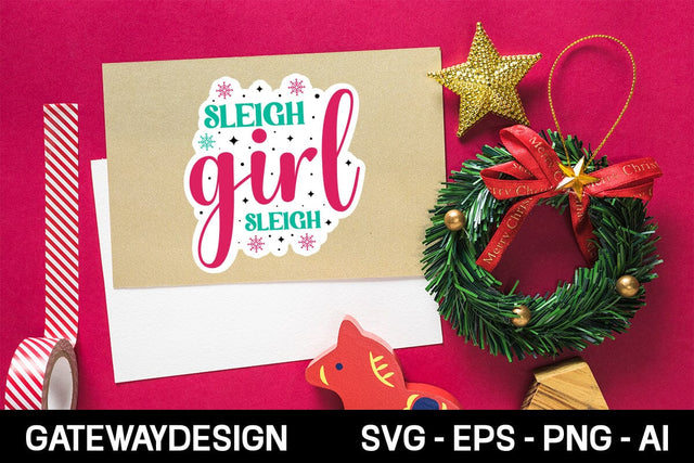 Sleigh Girl Sleigh sticker Svg design SVG designmaster24 