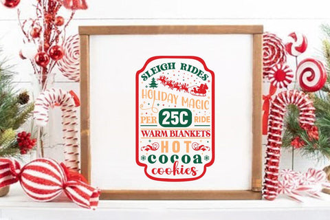 Sleigh rides holiday magic 25c per ride warm blankets hot cocoa cookies SVG Angelina750 