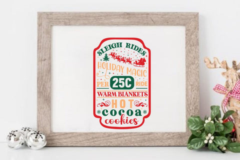 Sleigh rides holiday magic 25c per ride warm blankets hot cocoa cookies SVG Angelina750 