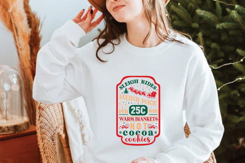 Sleigh rides holiday magic 25c per ride warm blankets hot cocoa cookies SVG Angelina750 