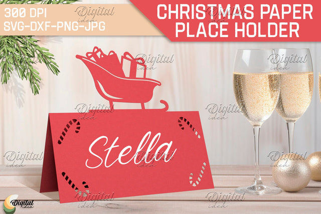 Sleigh SVG. Paper Name Cards. Papercut Place Holder SVG 3D Paper Evgenyia Guschina 