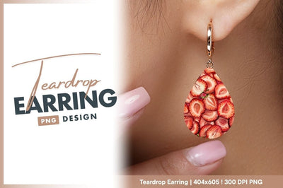 Sliced Strawberries Teardrop Earring Png Food Concept Sublimation Regulrcrative 