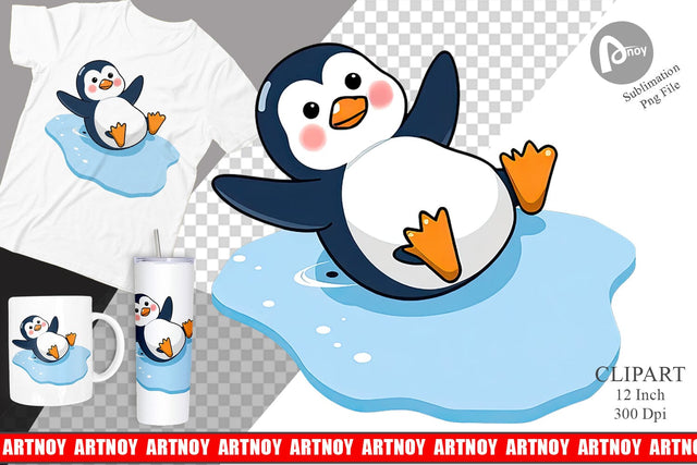 Sliding Penguin Clipart Sublimation artnoy 