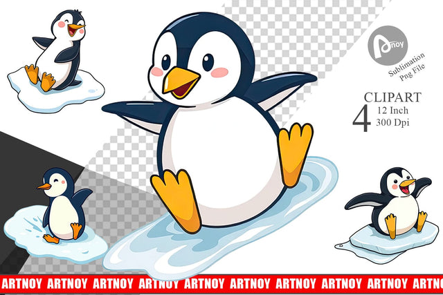 Sliding Penguin Clipart Sublimation artnoy 