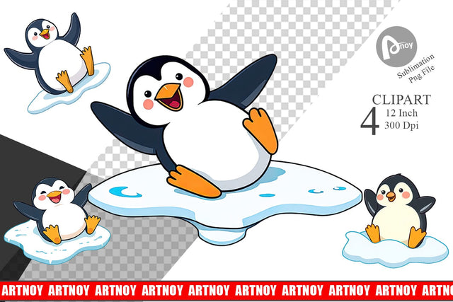 Sliding Penguin Clipart Sublimation artnoy 