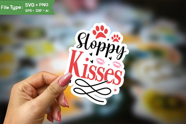 Sloppy Kisses Sticker SVG Design, Dog Valentine Sticker SVG Design, Dog Valentine SVG, Valentine SVG Cut File, SVG DesignPlante 503 