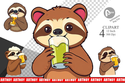 Sloth Beer Day Clipart Sublimation artnoy 