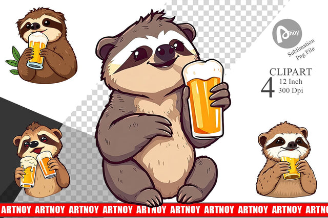 Sloth Beer Day Clipart Sublimation artnoy 