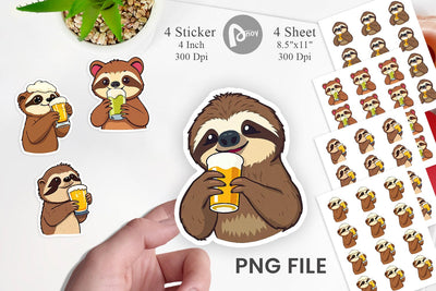 Sloth Beer Day Sticker Sublimation artnoy 