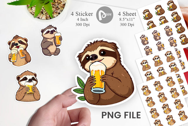Sloth Beer Day Sticker Sublimation artnoy 