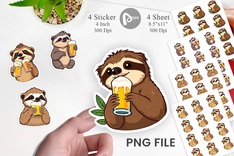 Sloth Beer Day Sticker Sublimation artnoy 