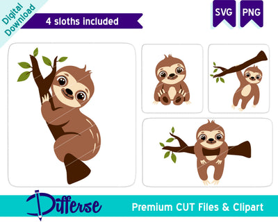 Sloth Bundle SVG | 4 Cute Baby Sloths SVG SVG Differse 